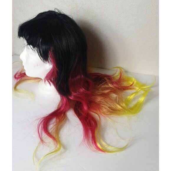 Long Black & Red Ombre Wig With Bangs Halloween Cosplay Women's Party Hair OS - Picture 5 of 5
